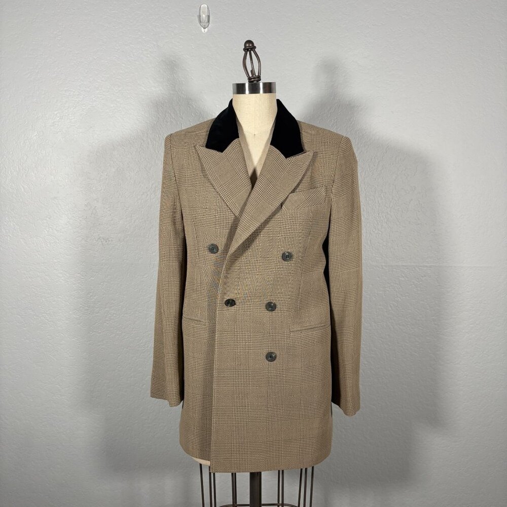 BANRIE Women IT 42 US 6 Wool Blazer Jacket Plaid Double Breasted Velvet Collar